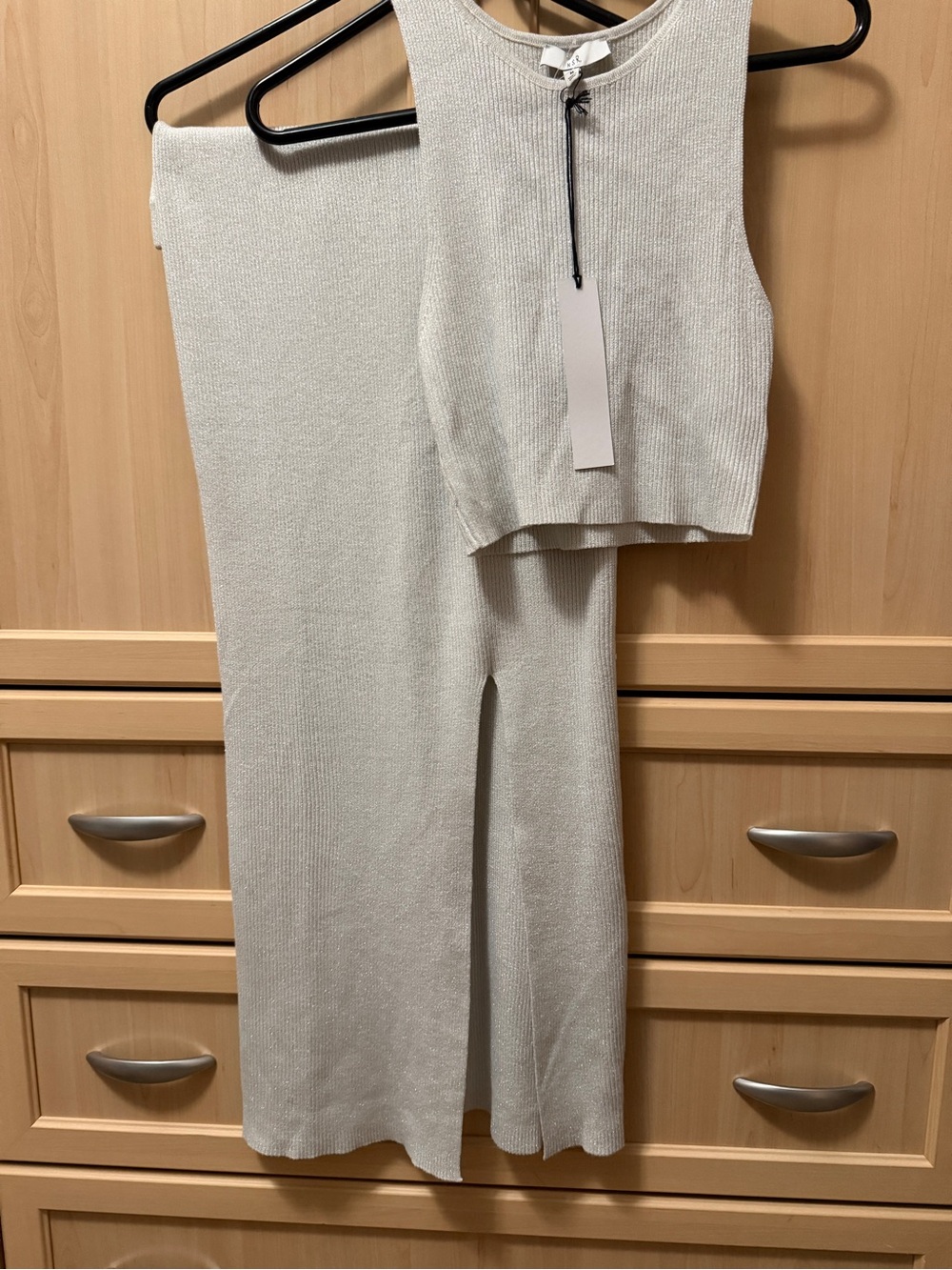 Knit Ribbed Sweater Set in Silver/Grey